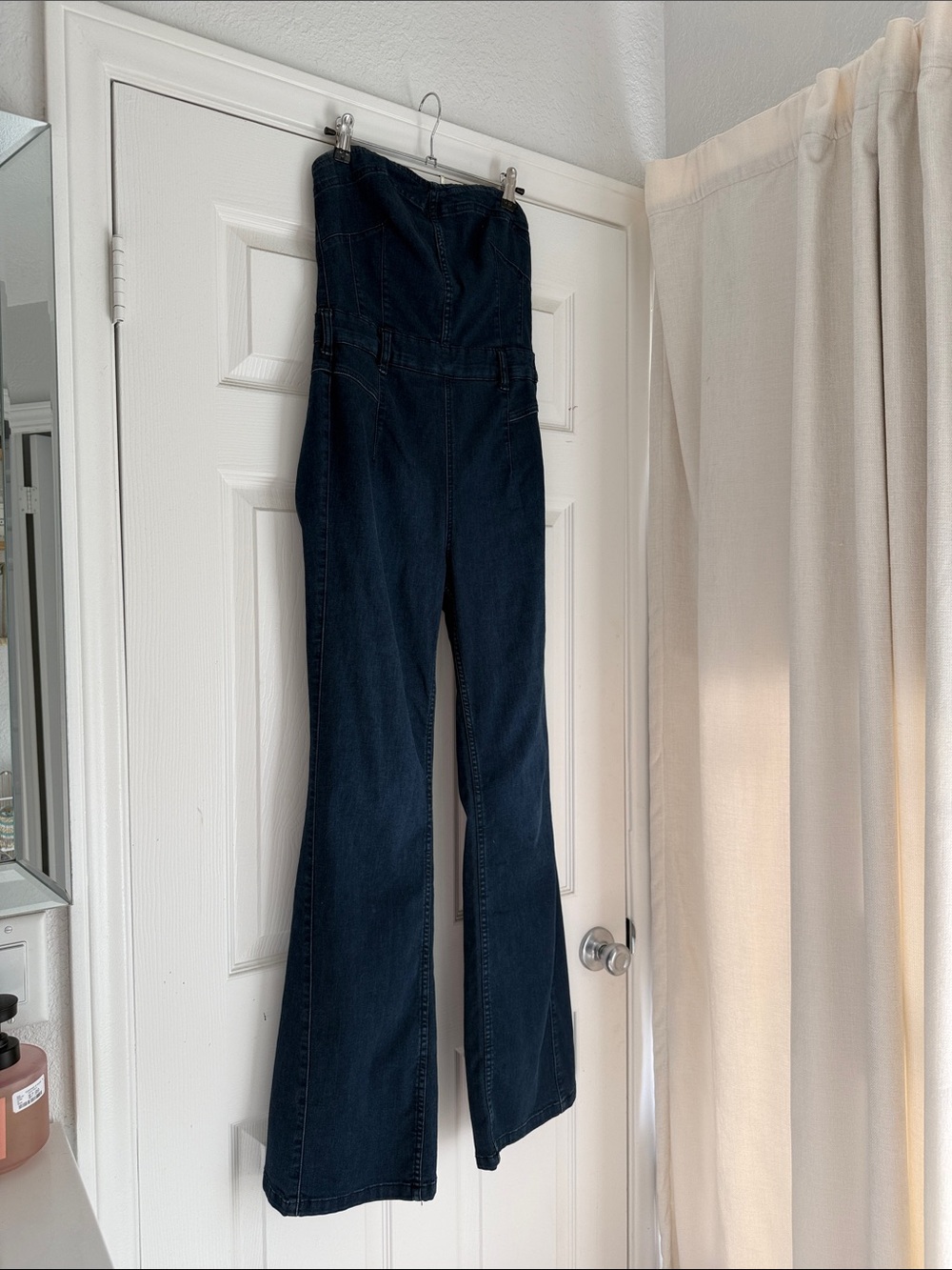 Free people High-Waist Dark Blue Denim Flare Jumpsuit